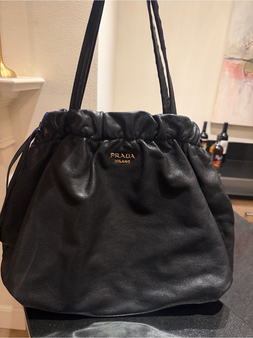 Prada Nero Large Drawstring Leather Tote with Gold Logo - Picture 16 of 16